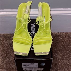 NWT Neon Lime Lace Up Fashion Nova Heels size 7